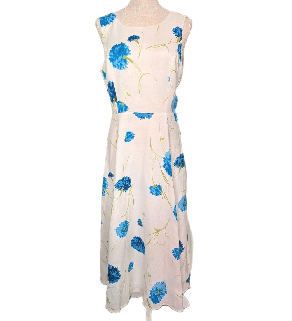 NWT Bob Mackie Midi Dress Linen Blend Floral Wearable Art Size 10P Petite Artsy